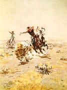 Charles M Russell O.H.Cowboys Roping a Steer oil painting
